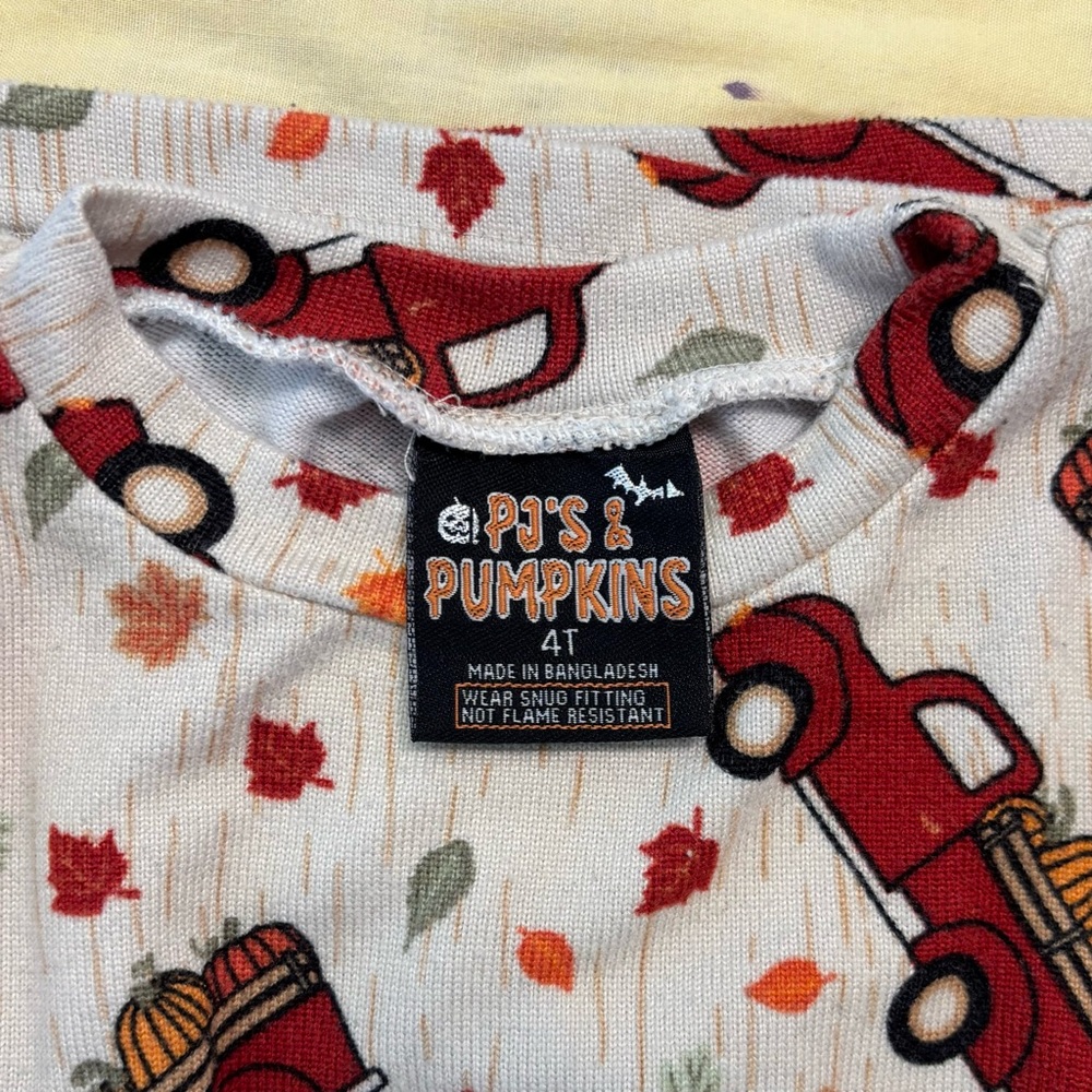 Kids PJ Bundle, 4T, Grinch Stripe Pajama Set & Fall PJs & Pumpkins Red Truck Set - Picture 6 of 16